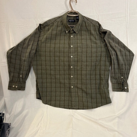 Men's Casual Button Down Long Sleeve Green and White Plaid Shirt from Puritan XL - Picture 1 of 6